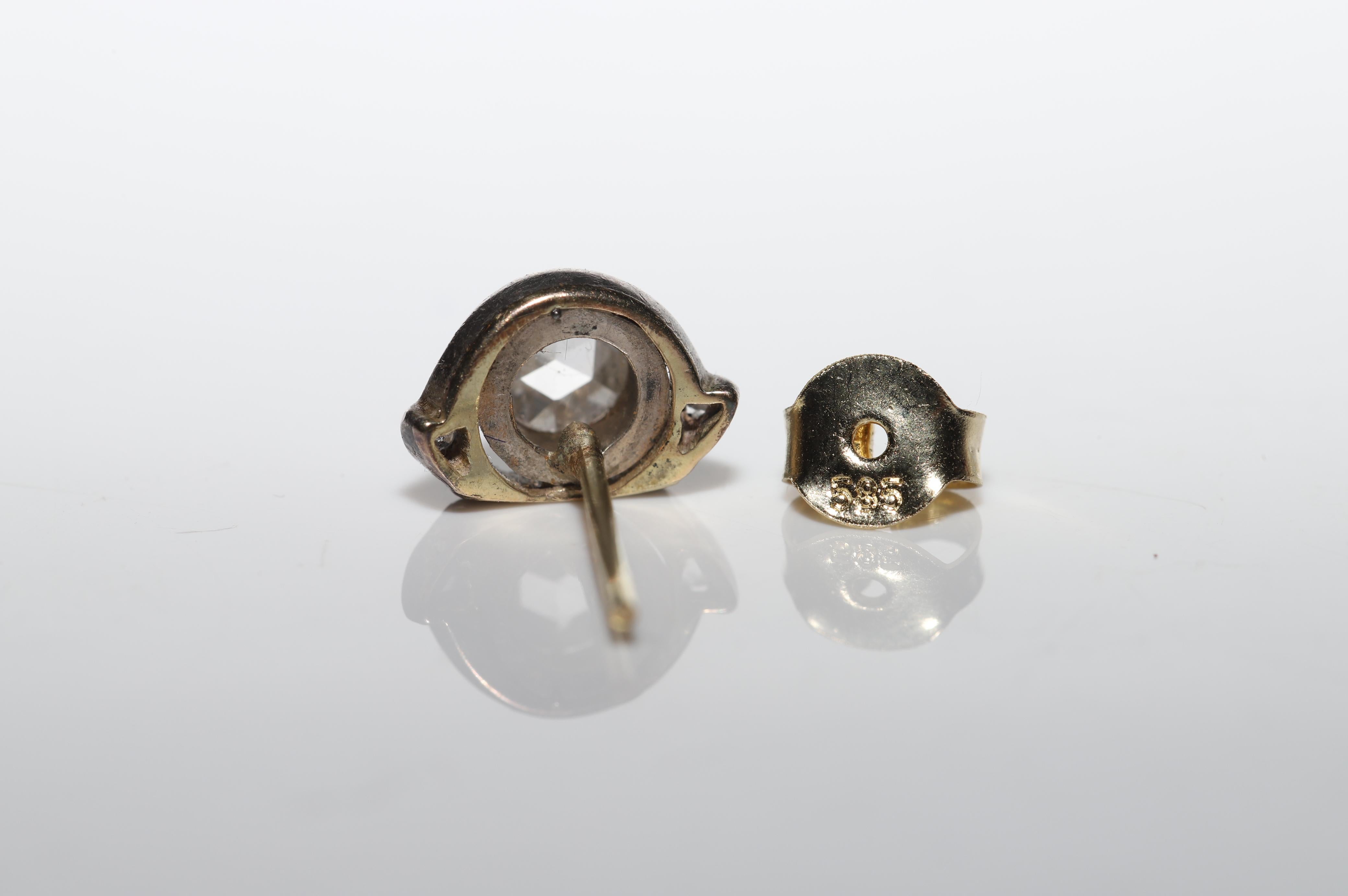 Viktorianischer Ohrring, um 1900, 14k Gold, natürlicher Diamant im Rosenschliff, dekoriert 12