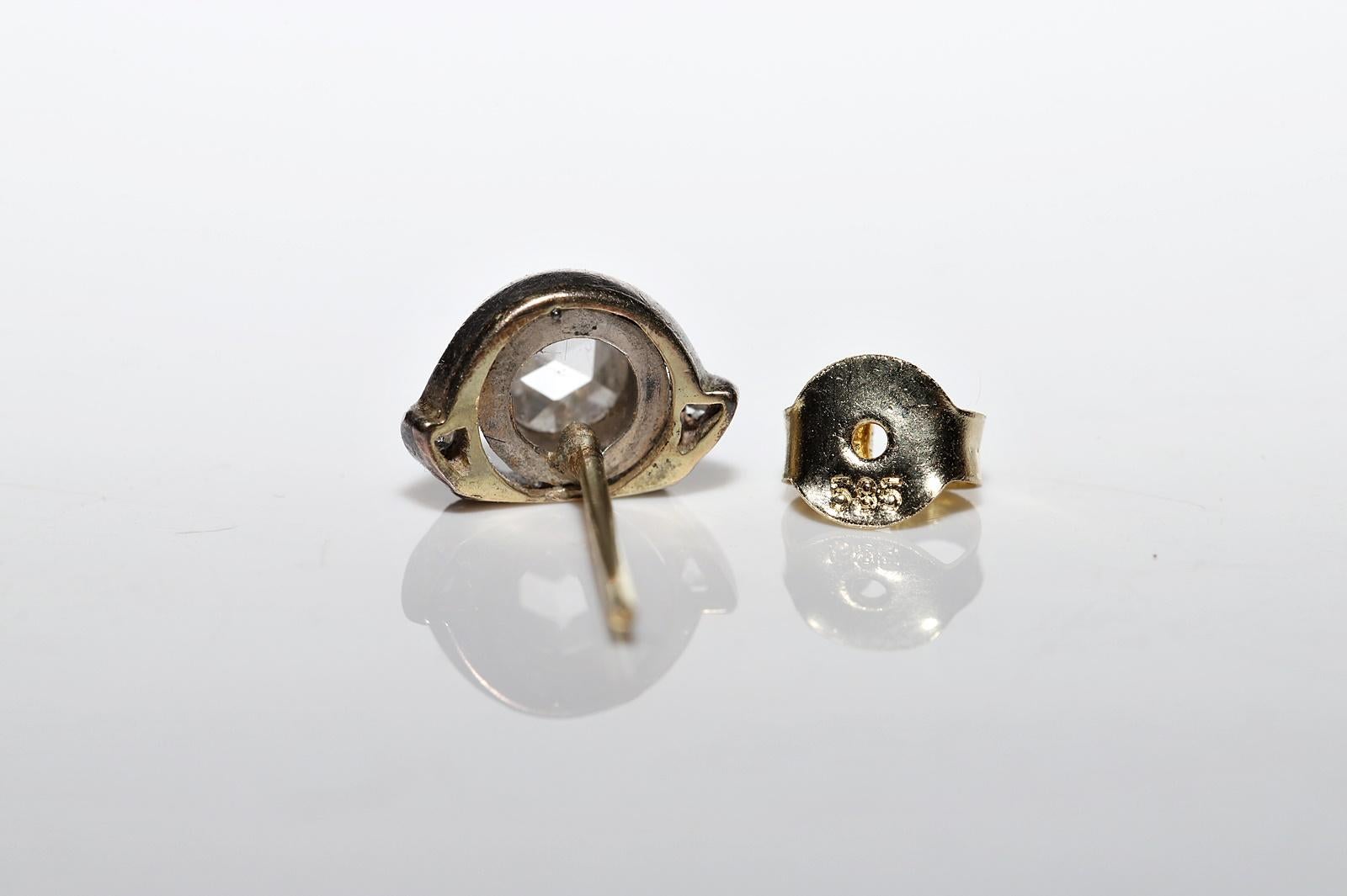 Viktorianischer Ohrring, um 1900, 14k Gold, natürlicher Diamant im Rosenschliff, dekoriert 3
