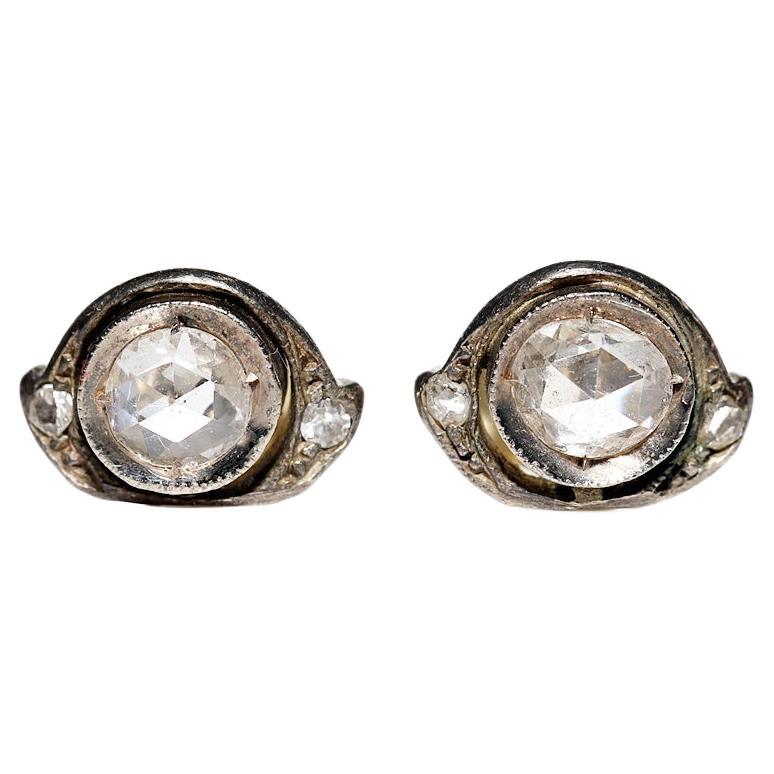 Victorian Circa 1900s 14k Gold Natural Rose Cut Diamond Decorated Earring For Sale