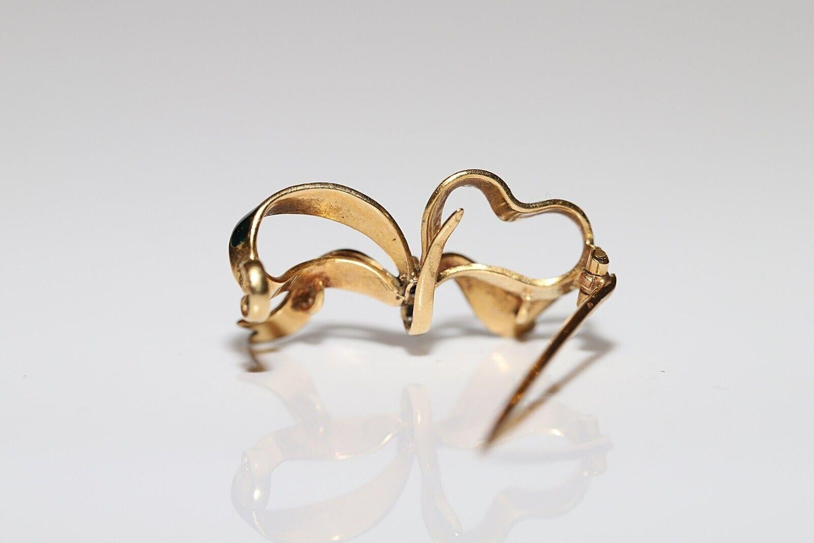 Taglio brillante Vittoriano  Spilla in oro 18 carati con diamanti naturali e smalto decorato del 1900 circa in vendita