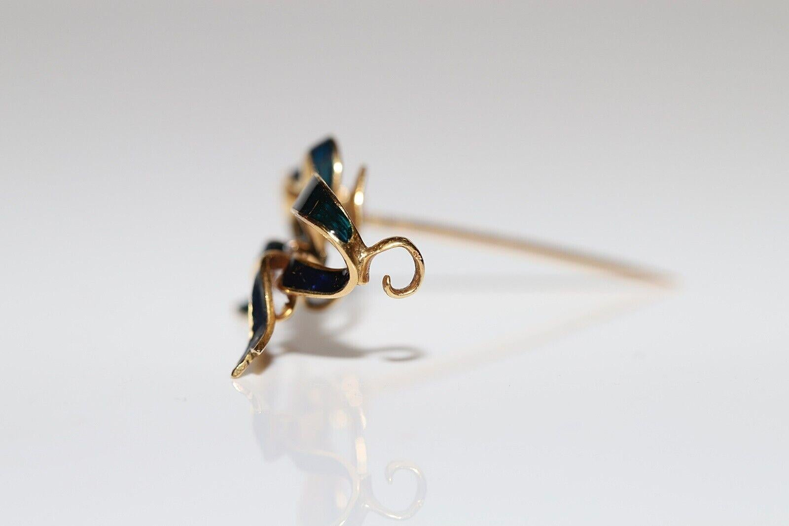 da uomo o donna Vittoriano  Spilla in oro 18 carati con diamanti naturali e smalto decorato del 1900 circa in vendita