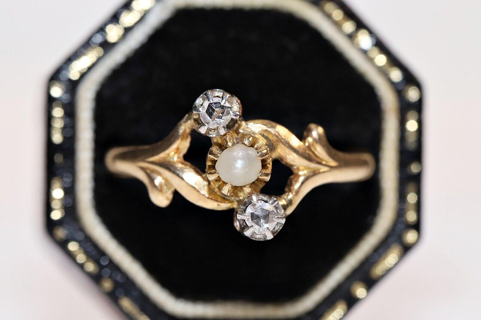 Victorian Circa 1900s 18k Gold Natural Rose Cut Diamond And Pearl Ring For Sale 6