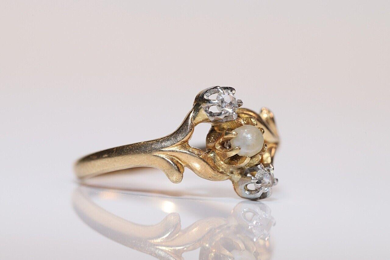 Victorian Circa 1900s 18k Gold Natural Rose Cut Diamond And Pearl Ring In Good Condition For Sale In Fatih/İstanbul, 34