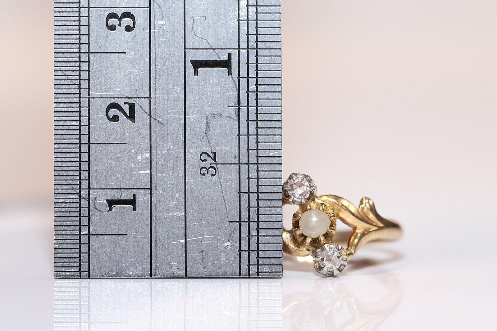 Bague victorienne des années 1900 en or 18 carats, diamant naturel taille rose et perle en vente 1