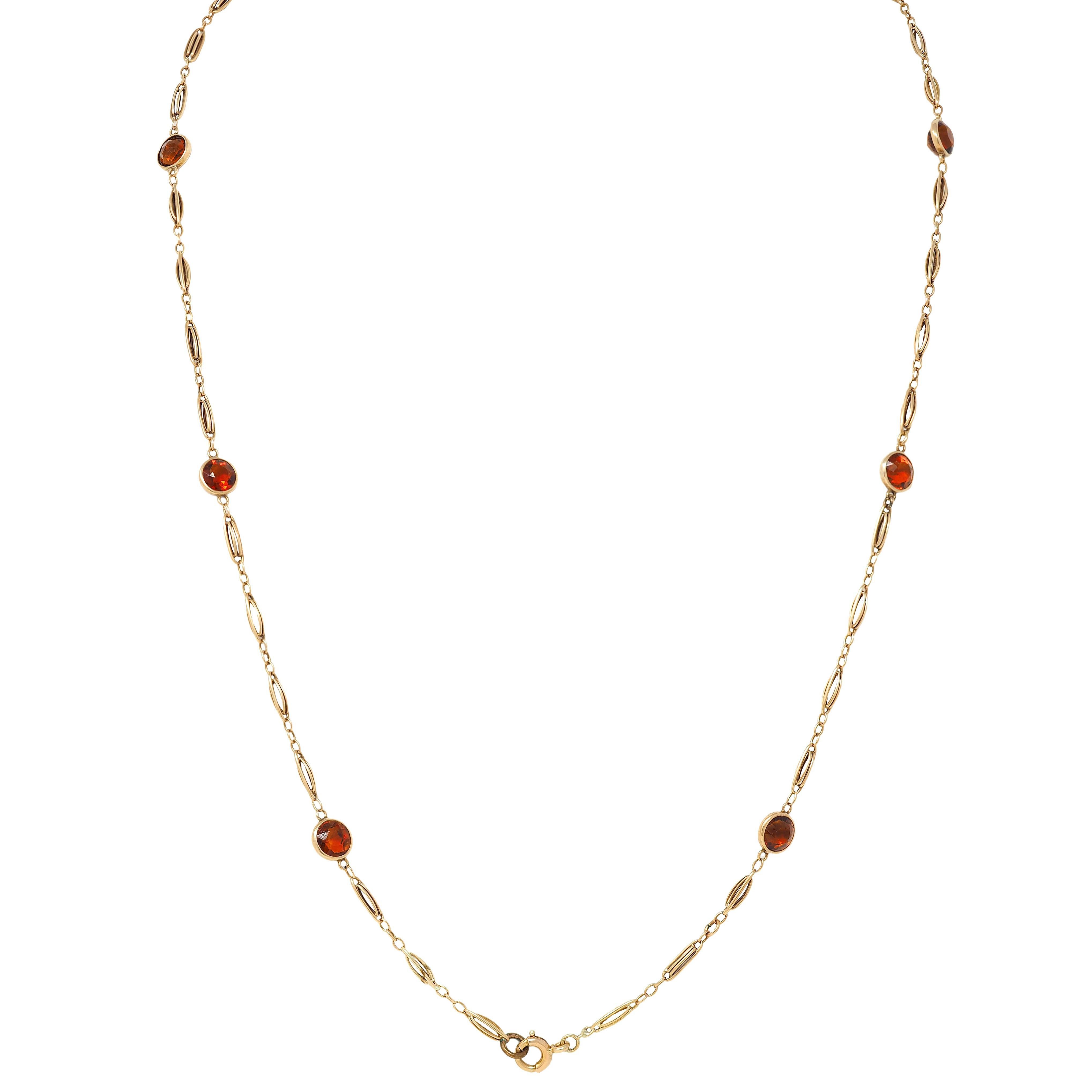 da uomo o donna Collana vittoriana con citrino in oro giallo 14 carati con castone antico e stazione A Link in vendita