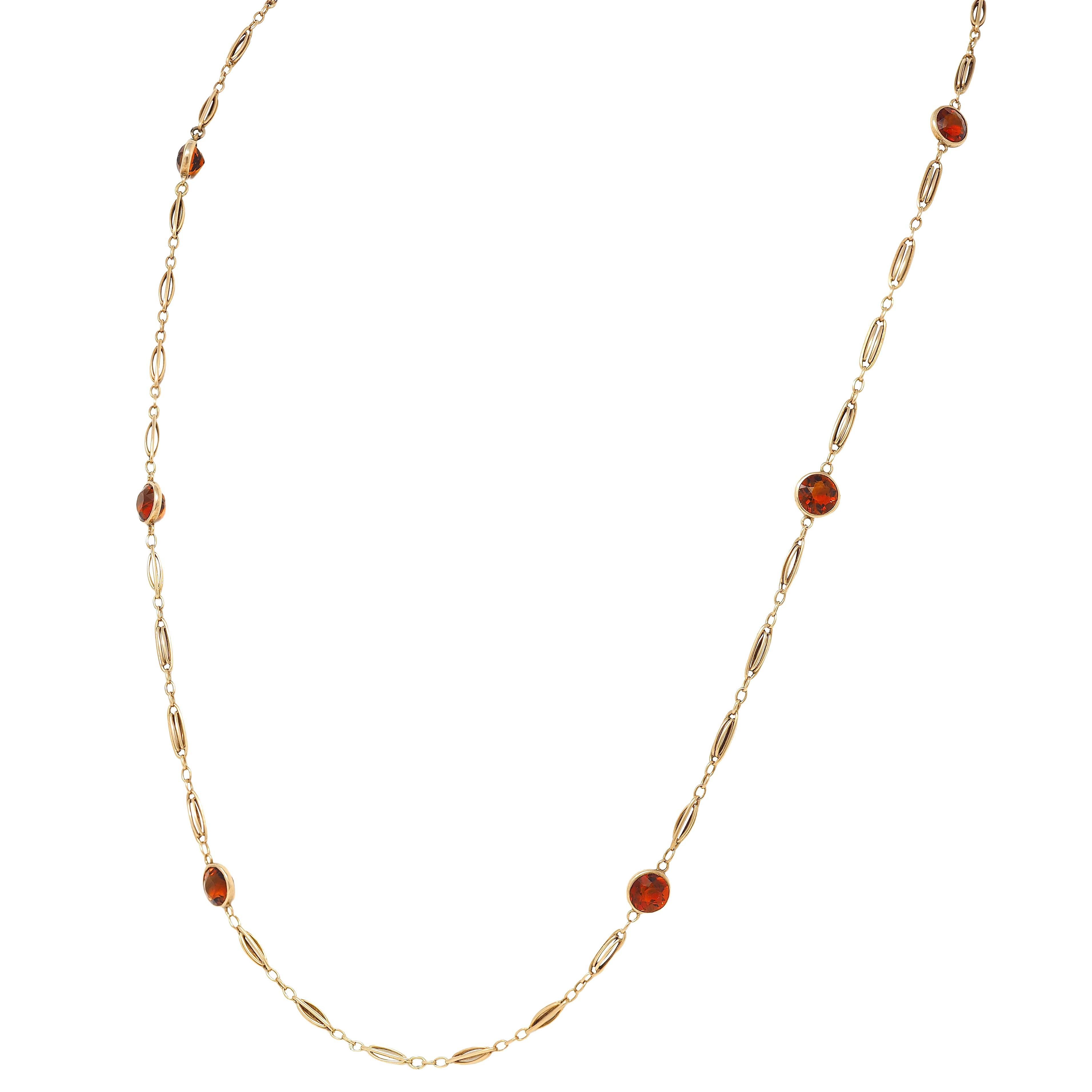 Collana vittoriana con citrino in oro giallo 14 carati con castone antico e stazione A Link in vendita 1