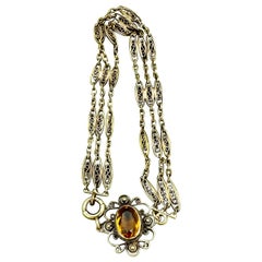 Victorian Citrine 14K Gold Bracelet Triple Strand Links Filigree 7.5 Inches