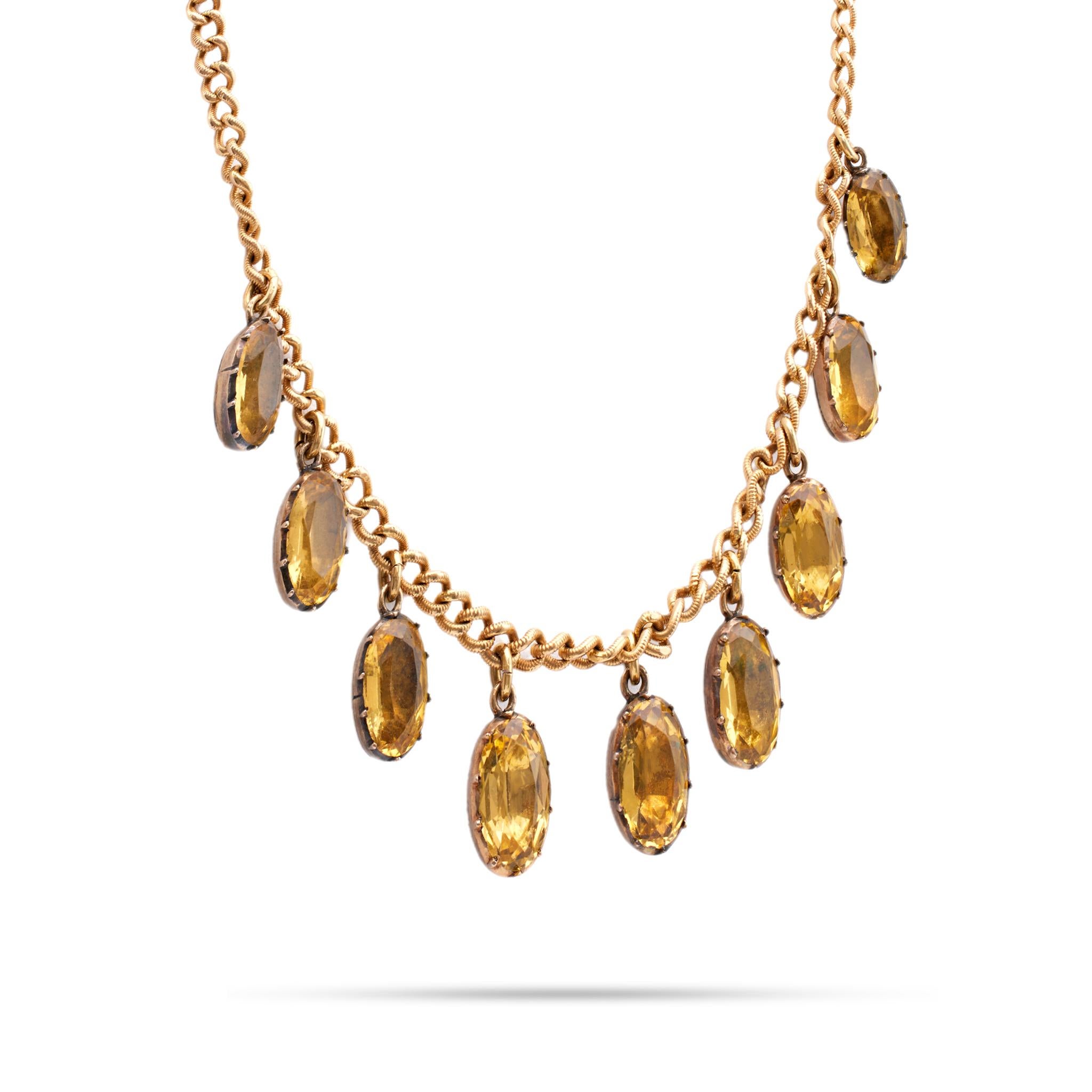 Victorian Citrine 14k Yellow and Rose Gold Necklace In Good Condition For Sale In Beverly Hills, CA