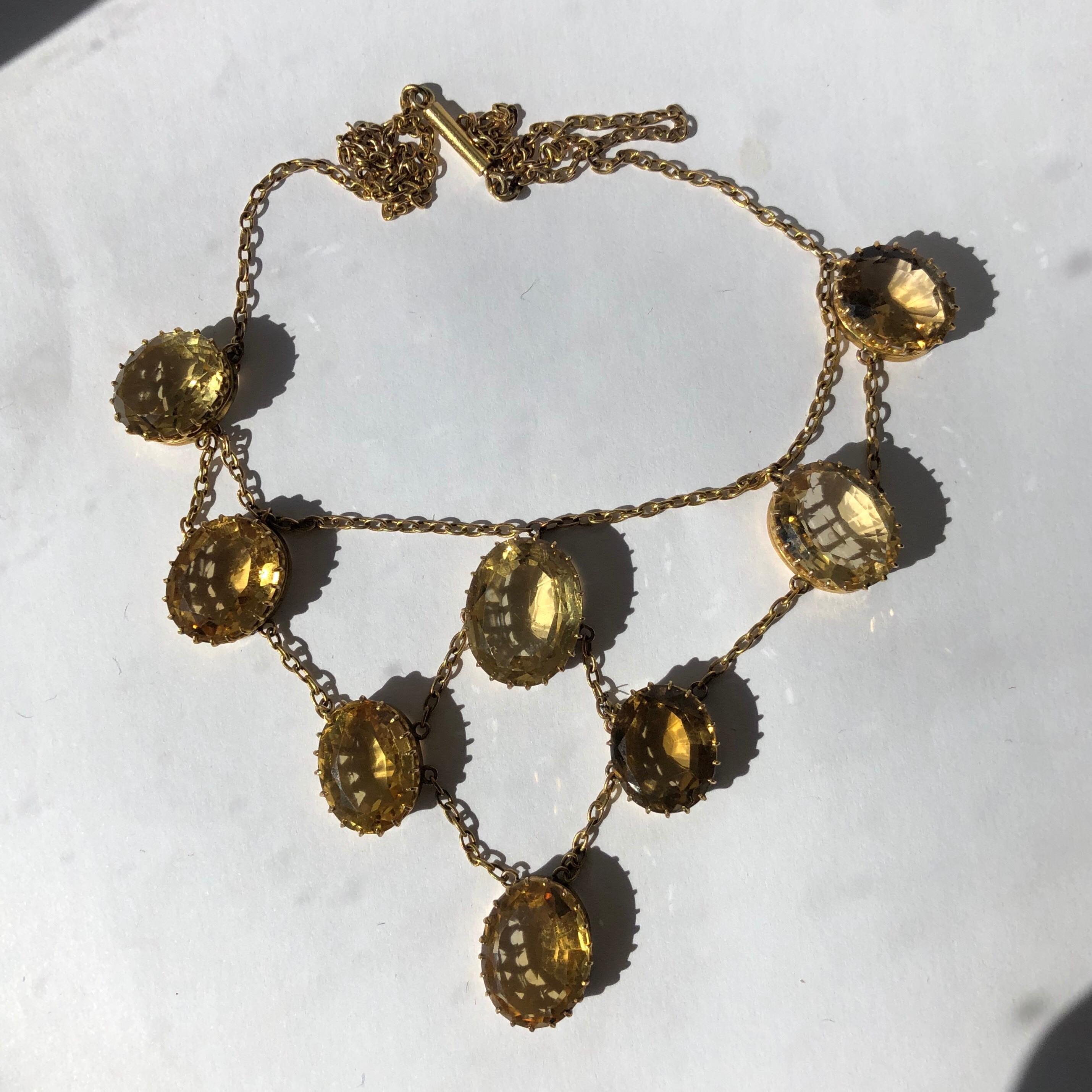 Round Cut Victorian Citrine and 9 Carat Gold Necklace