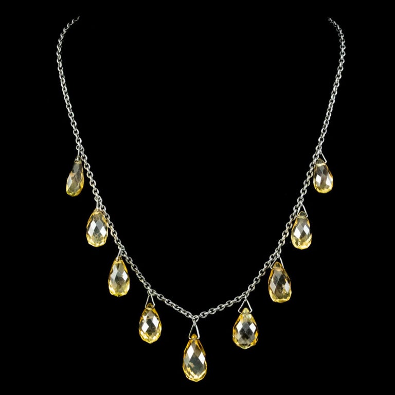 Victorian Citrine Dropper Necklace Silver For Sale at 1stDibs