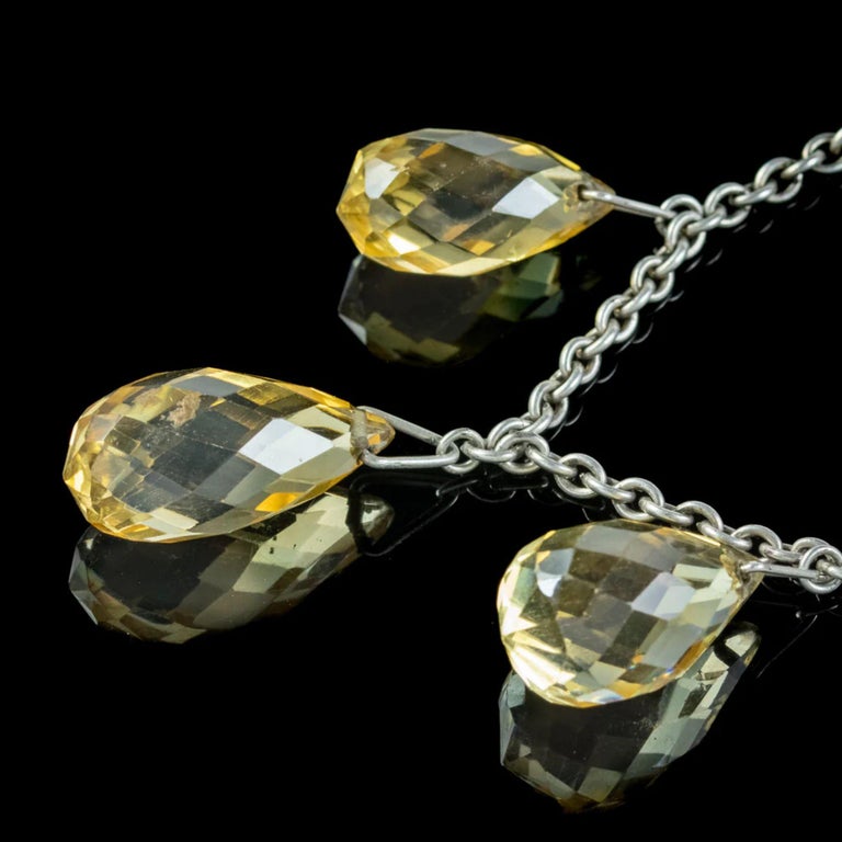 Victorian Citrine Dropper Necklace Silver For Sale at 1stDibs