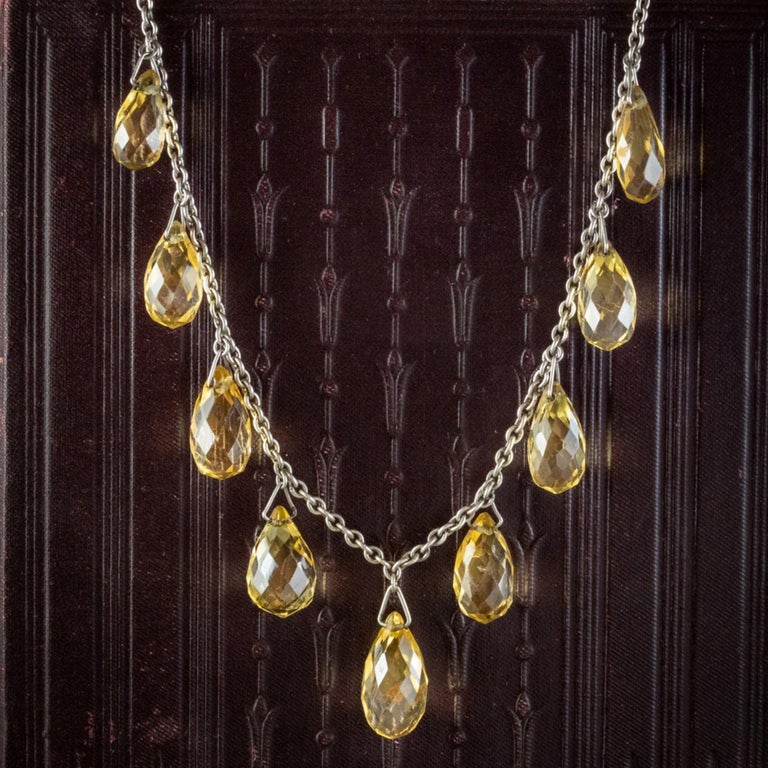 Victorian Citrine Dropper Necklace Silver For Sale at 1stDibs