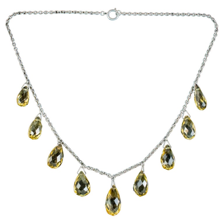 Victorian Citrine Dropper Necklace Silver For Sale at 1stDibs