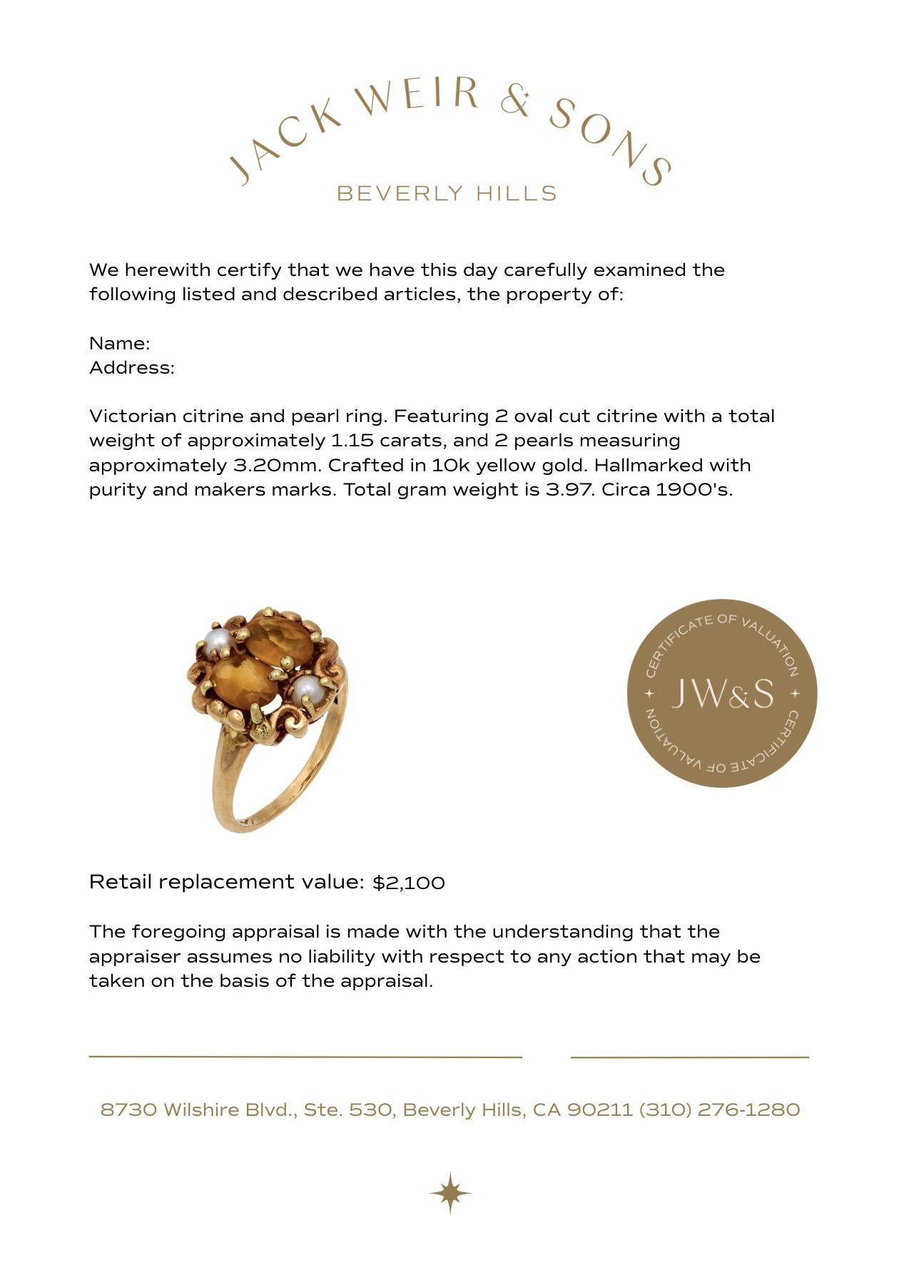 Bague victorienne en or jaune 10k avec perles de citrine Bon état - En vente à Beverly Hills, CA