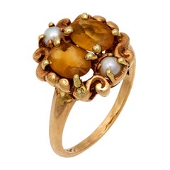 Victorian citrine pearl 10k yellow gold ring