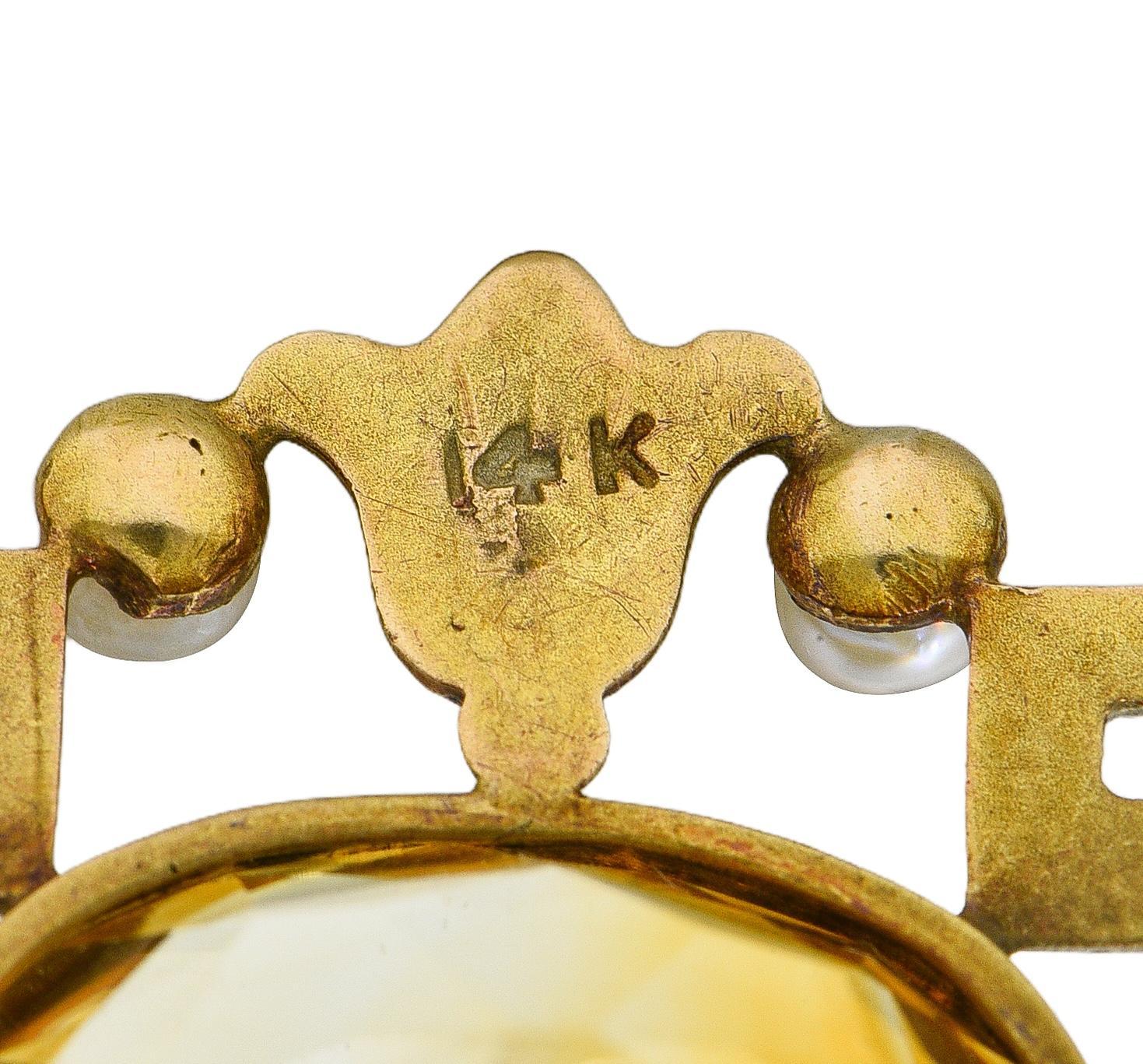 Collana vittoriana con perle citrine in oro 14 carati con chiave greca e loto in vendita 3