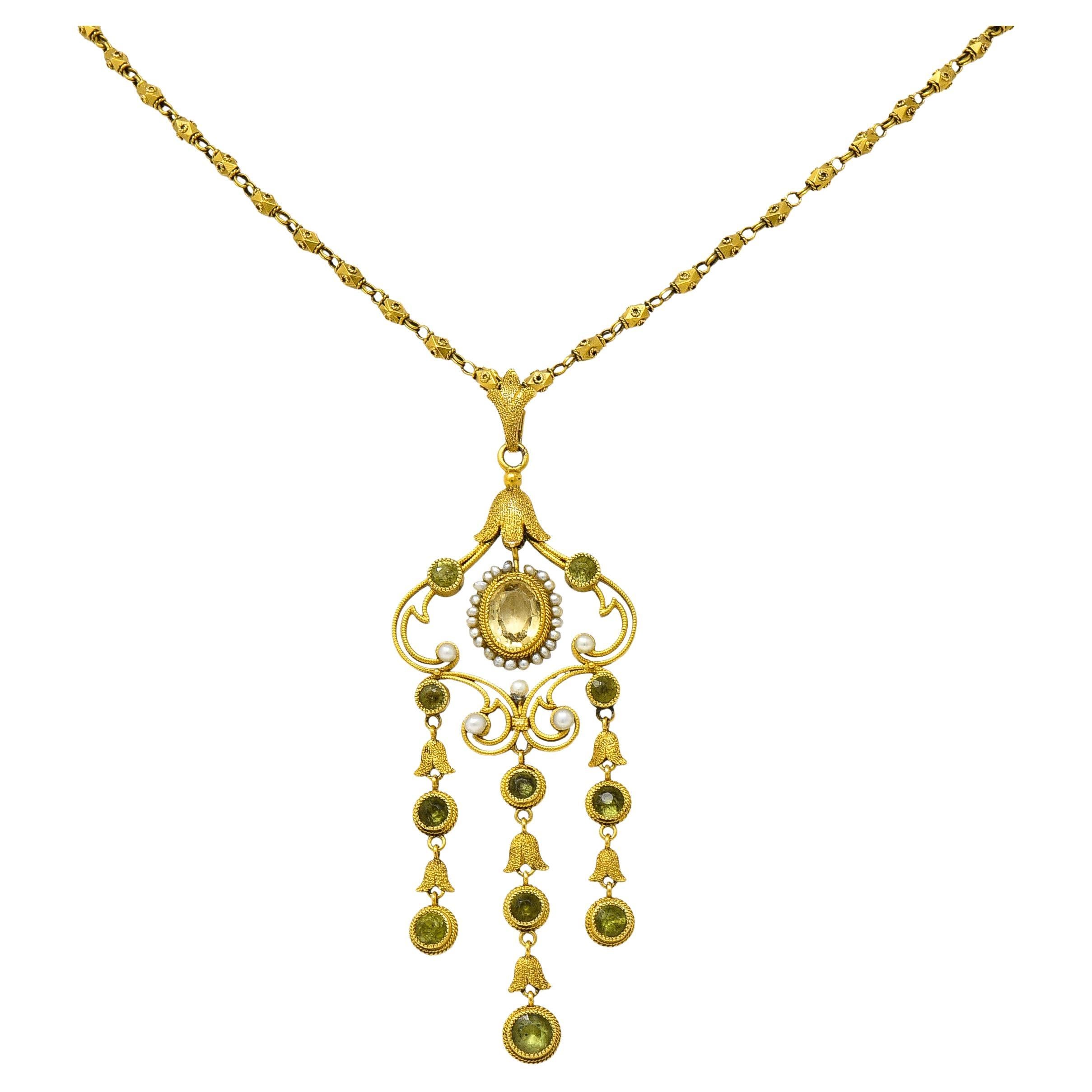 Green Amethyst Peridot Gold Necklace Pendant Enhancer at 1stDibs