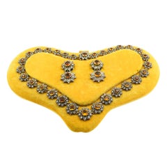 Victorian Citrine Rose Cut Diamond Earring Necklace Set