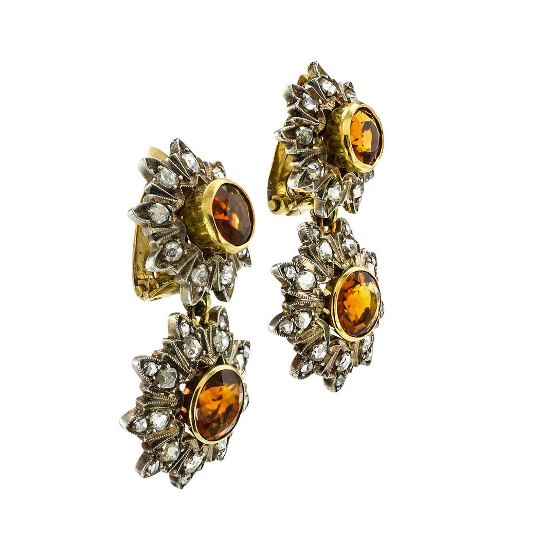 Victorian Citrine Rose Cut Diamond Earring Necklace Set For Sale 1