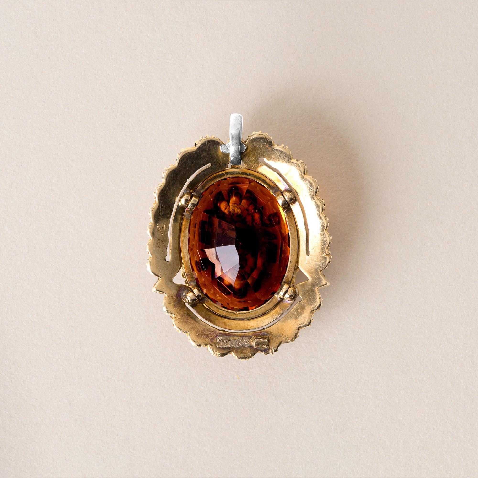 Viktorianischer Anhänger aus Citrin, Saatperle und Diamant im Rosenschliff 14K Gelbgold für Damen oder Herren im Angebot