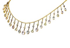Victorian Citrine Topaz Tourmaline Multi-Gemstone 14 Karat Gold Fringe Necklace