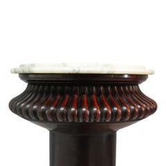 Victorian Classical Melon Ribbed Mahogany Marble Top Sculpture Pedestal c1900