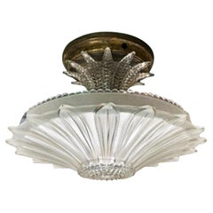 Antique Victorian Clear Cast Glass Floral Semi Flush Mount Light