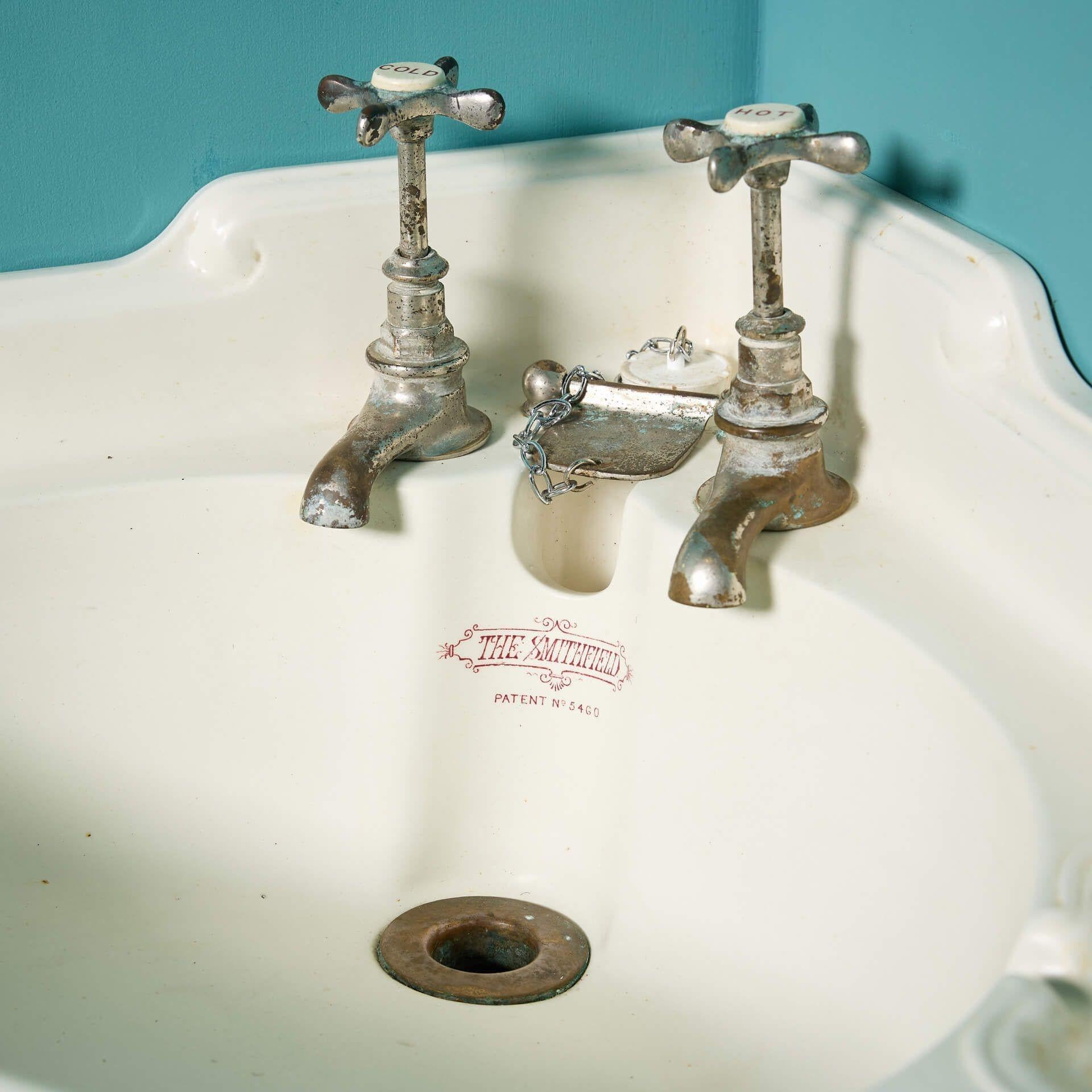 English Victorian Cloakroom Porcelain Corner Sink with Bracket