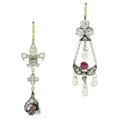 Pendientes Victorianos de Trébol y Flor de Lis con Diamantes