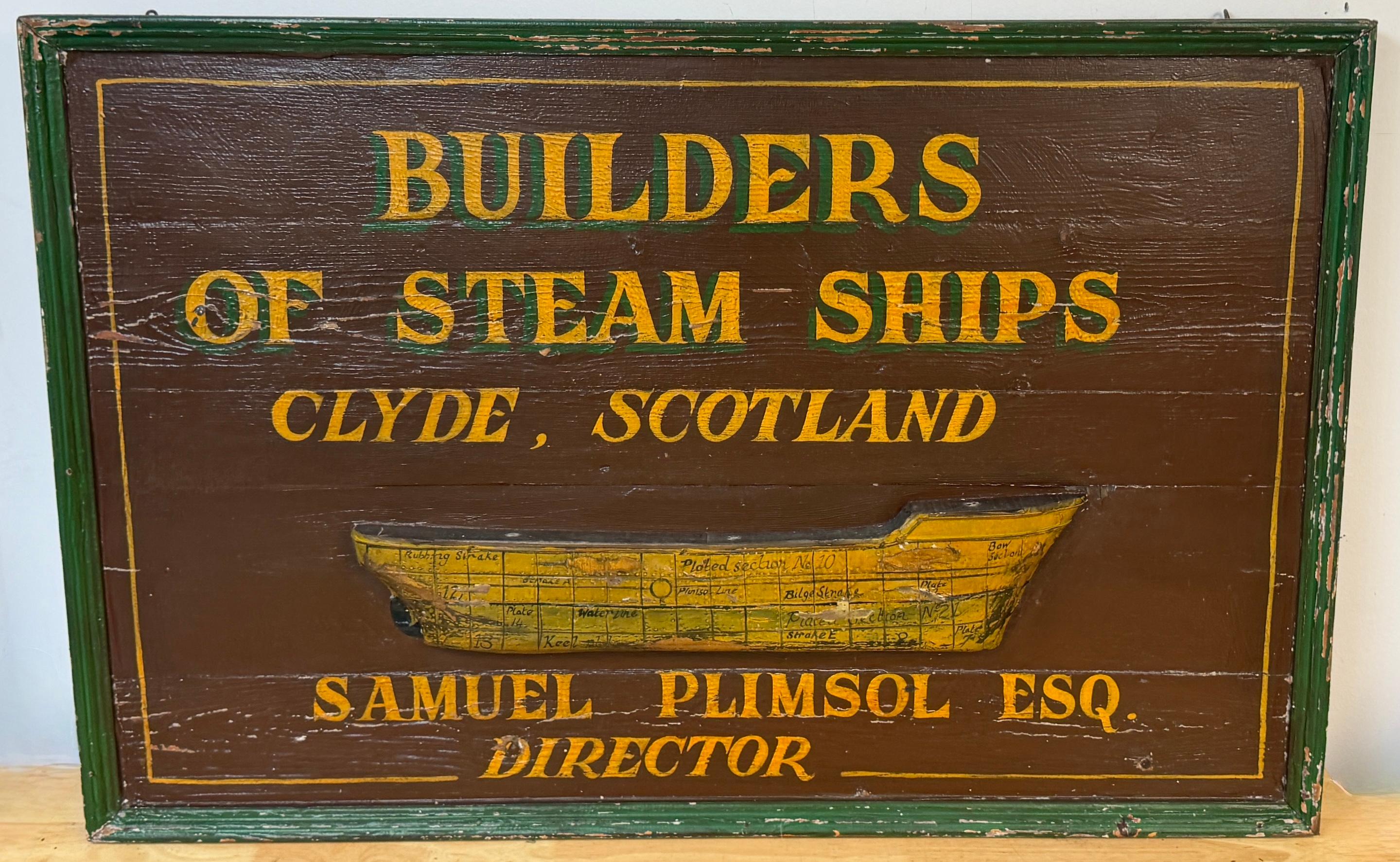 Victorian Clyde Shipbuilders Trade Sign with Annotated Steamship Hull ...