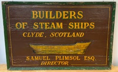 Enseigne victorienne des constructeurs de navires de Clyde avec modèle de coque de navire à vapeur annoté