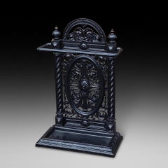 Victorian Coalbrookdale Style Black Painted Cast Iron Stick Stand