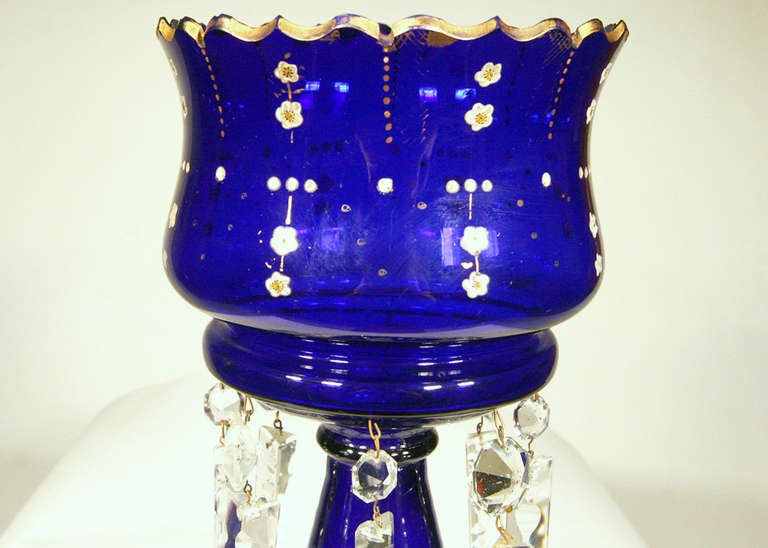 American Victorian Cobalt Glass Hand-Cut and Gilded Luster Vase For Sale