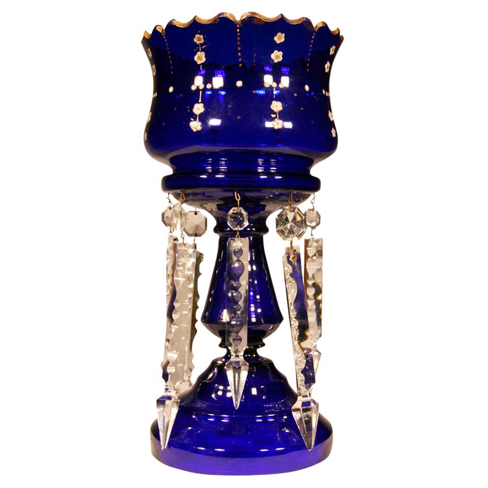 Victorian Cobalt Glass Hand-Cut and Gilded Luster Vase