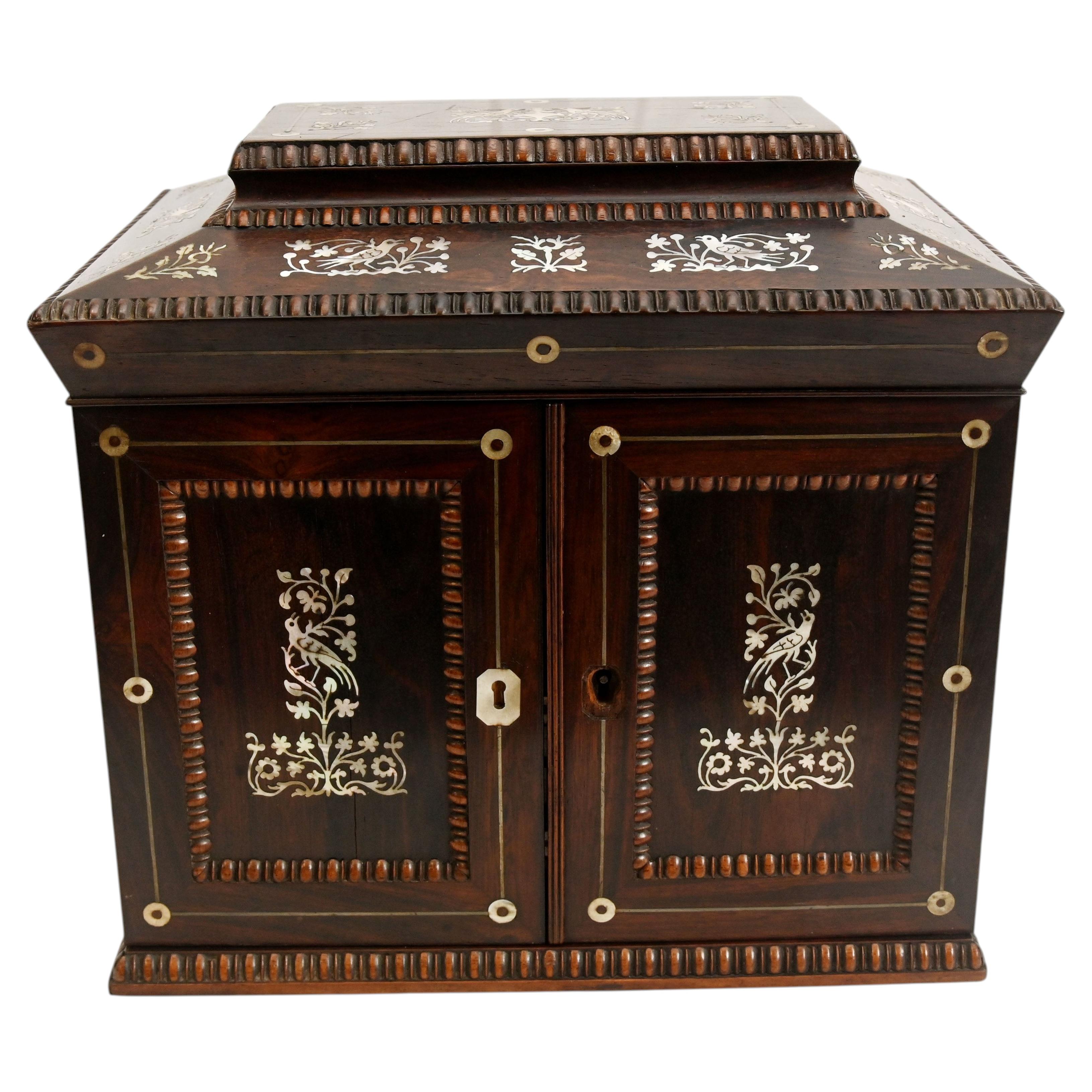 Victorian Collectors Cabinet Mother of Pearl Jewellery Chest 1880