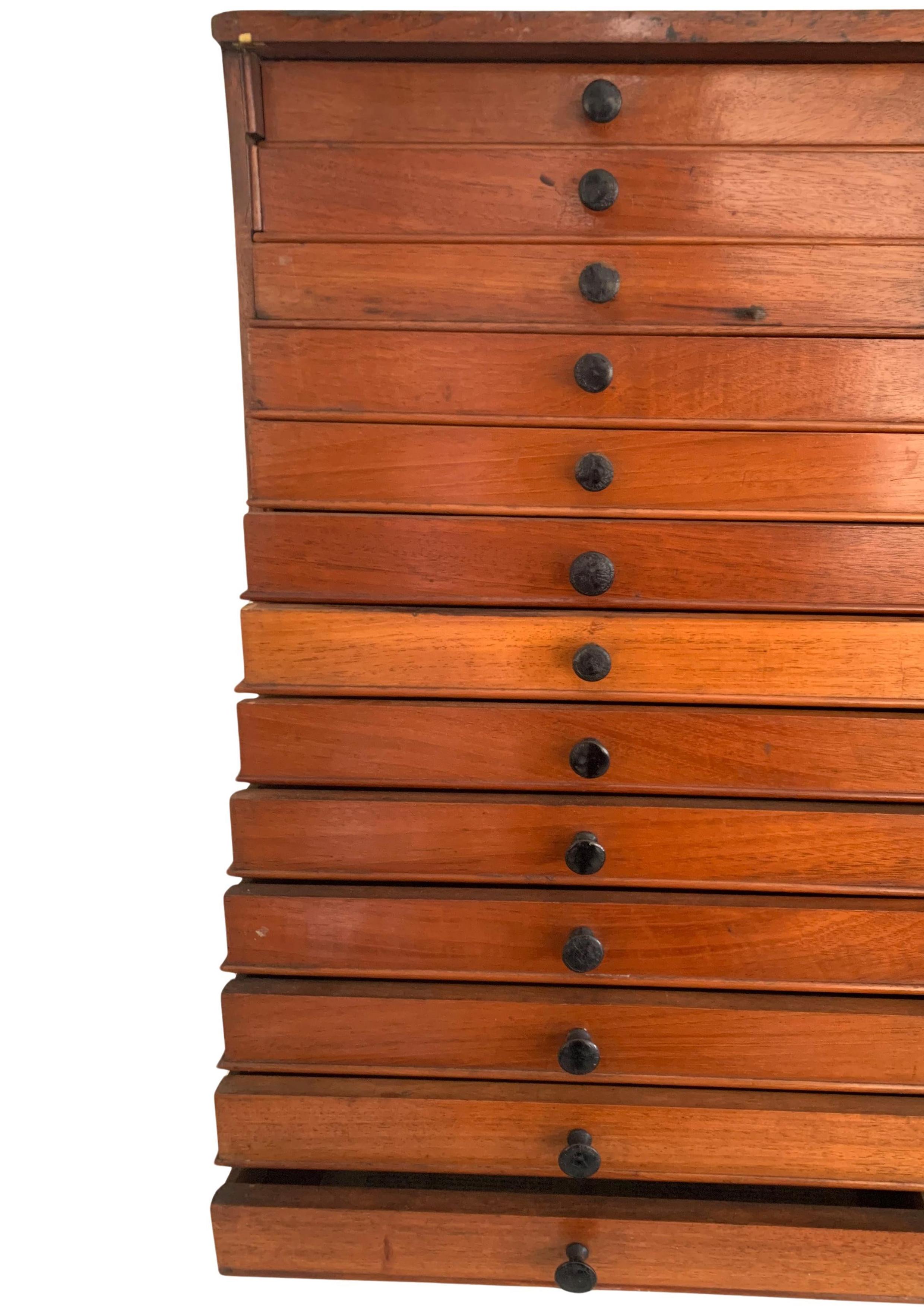 Ottone Mobile da collezione vittoriano con tredici cassetti attrezzati e maniglie ebanizzate in vendita