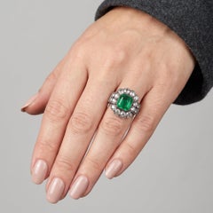 Victorian Colombian Emerald and Diamond Cluster Ring, 9KT Gold and Silver