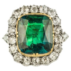 Used Victorian Colombian Emerald and Diamond Cluster Ring