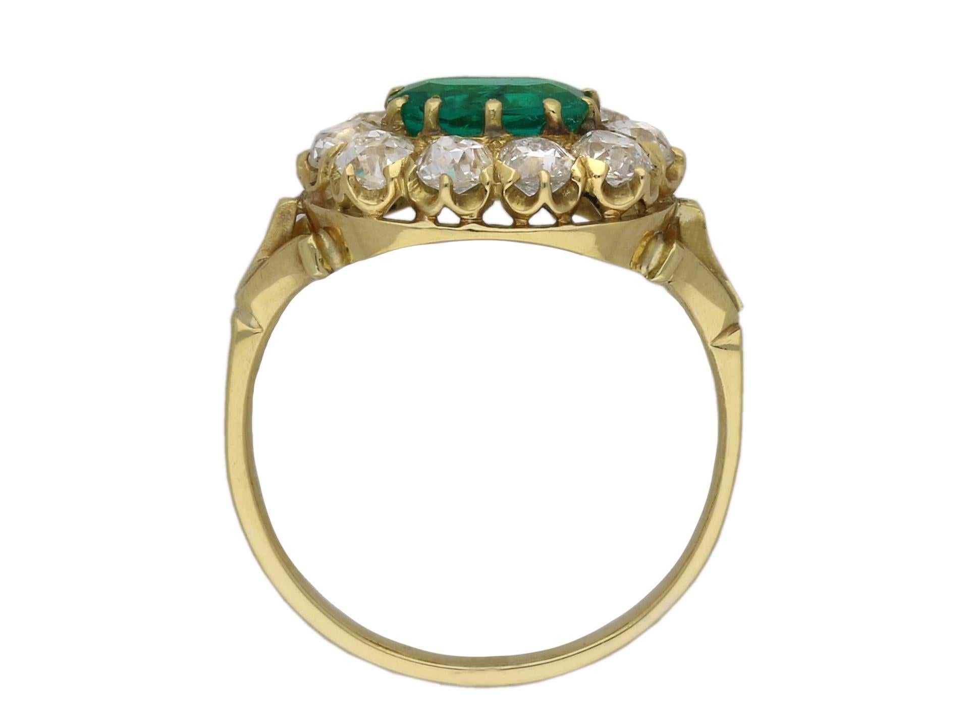 Late Victorian Victorian Colombian Emerald and Diamond Coronet Cluster Ring, circa 1890