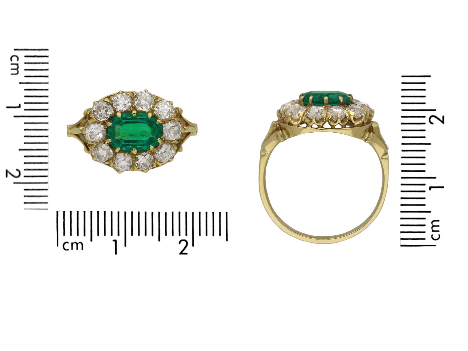 Emerald Cut Victorian Colombian Emerald and Diamond Coronet Cluster Ring, circa 1890