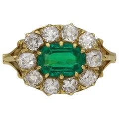 Antique Victorian Colombian Emerald and Diamond Coronet Cluster Ring, circa 1890