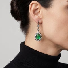 Victorian Colombian Emerald and Diamond Drop Earrings