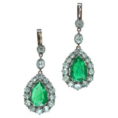 Victorian Colombian Emerald and Diamond Drop Earrings