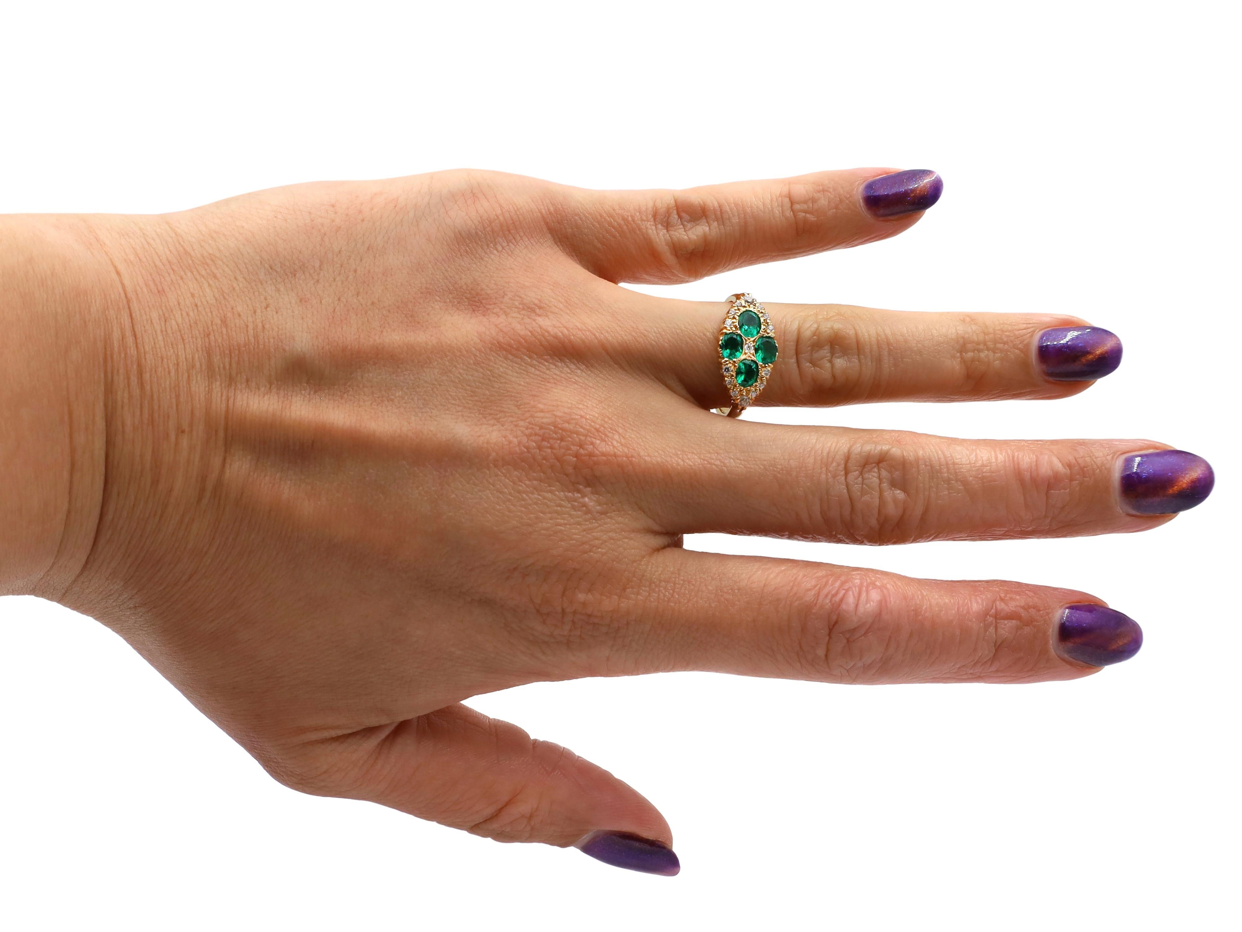 Women's Victorian Colombian Emerald and Diamond Horizontal Marquise Cluster Ring