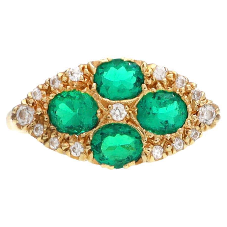 Victorian Emerald and Diamond Cluster Ring For Sale at 1stDibs