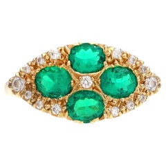 Victorian Colombian Emerald and Diamond Horizontal Marquise Cluster Ring