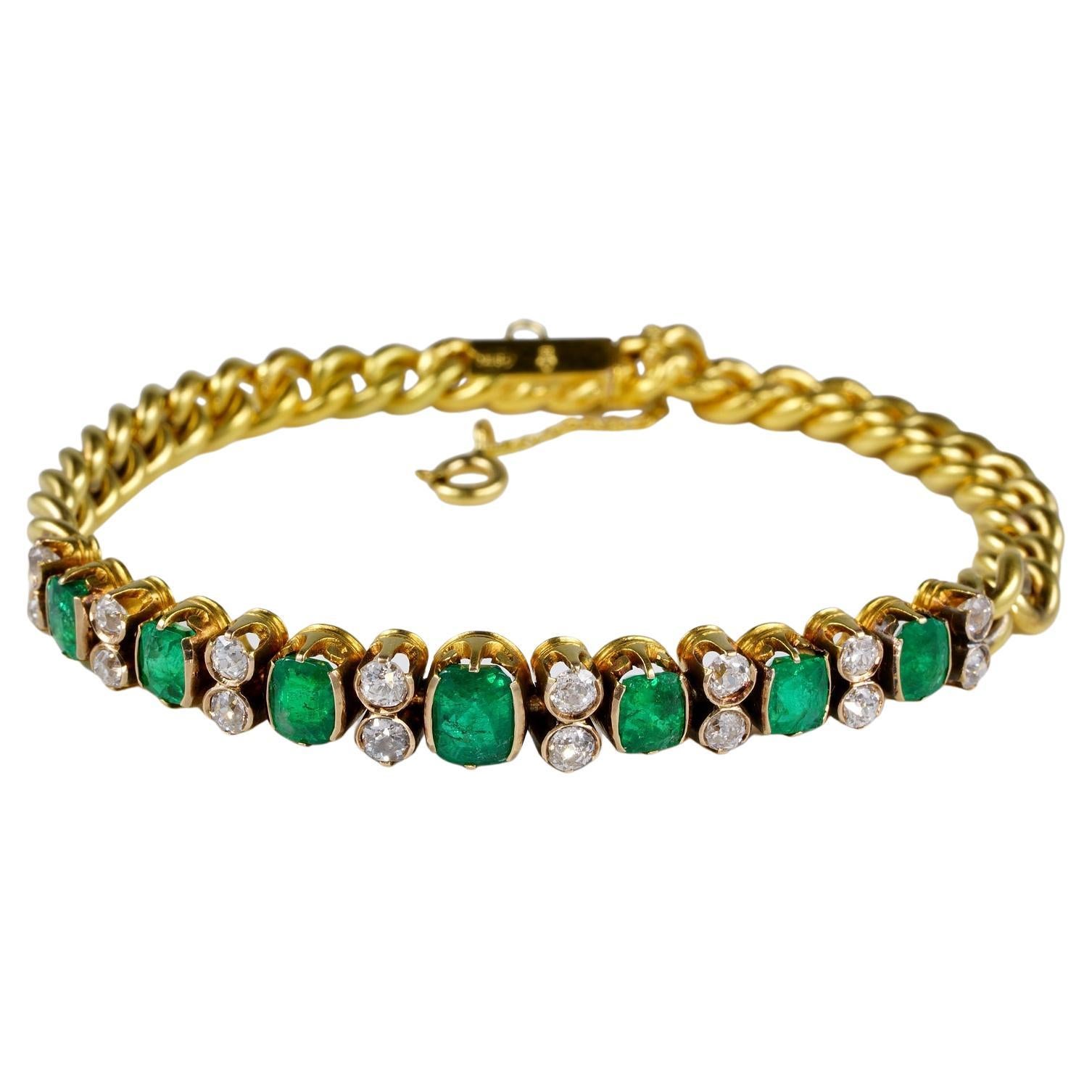 Bracelet victorien en émeraude colombienne et diamant