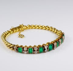 Victorian Colombian Emerald Diamond Rare Curb Bracelet