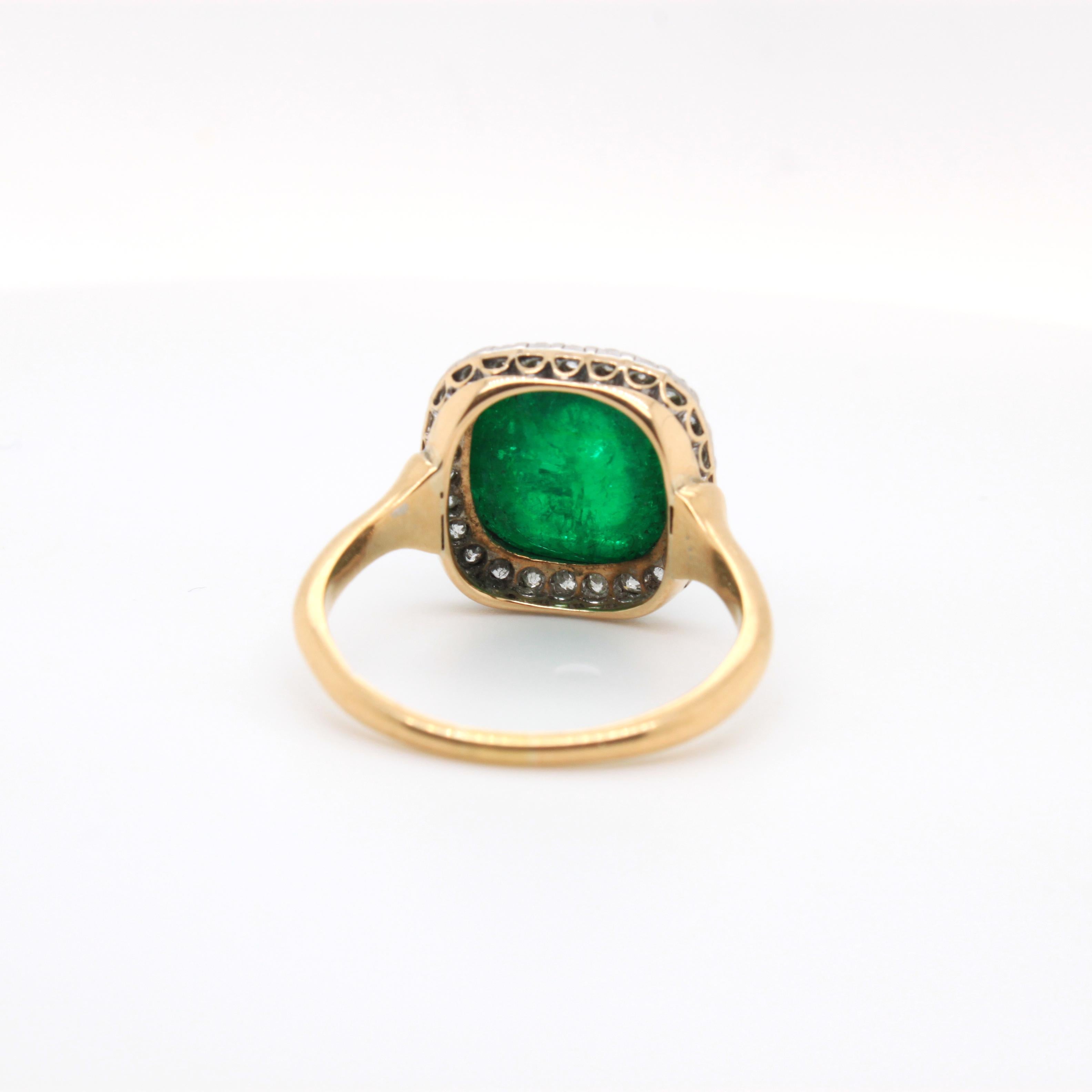 Victorian Colombian Sugarloaf Emerald and Diamond Ring, circa 1890s 1