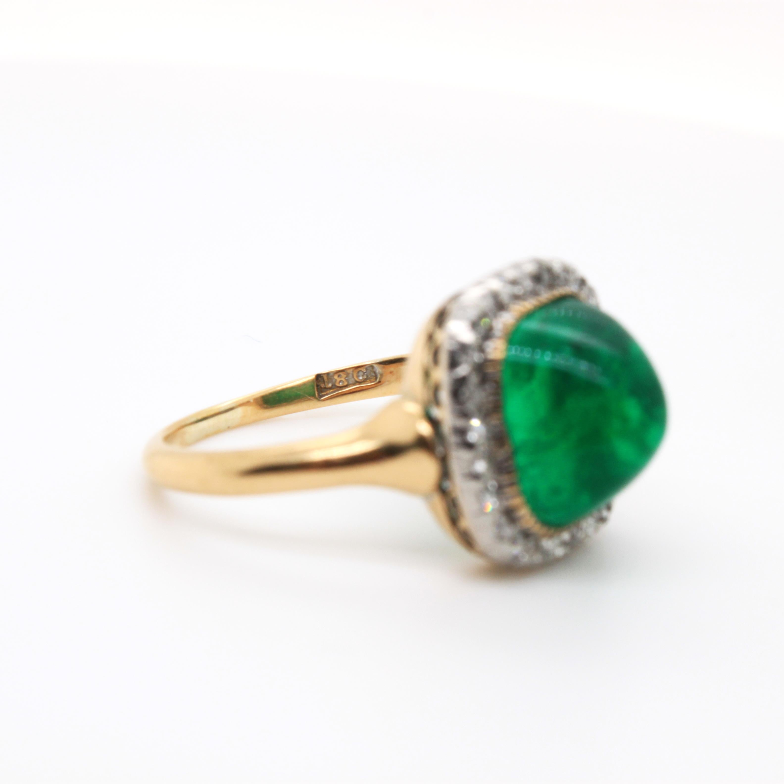 Victorian Colombian Sugarloaf Emerald and Diamond Ring, circa 1890s 2